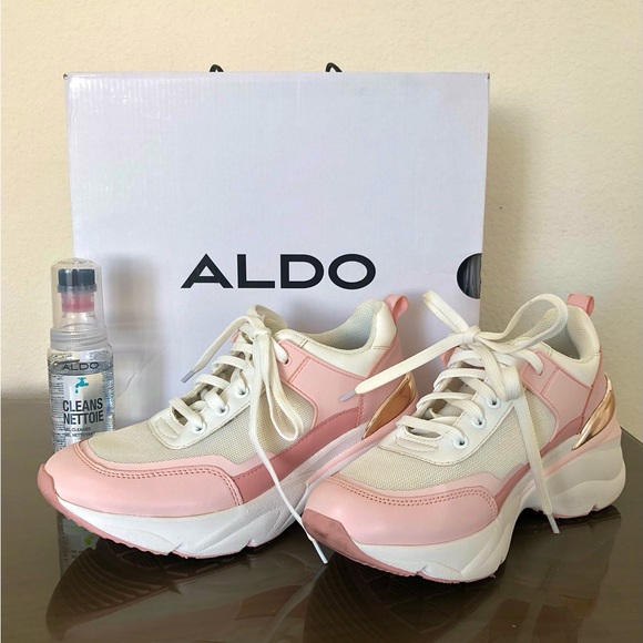 ALDO Azuria Pink, White, and Gold Joggers Sneakers and gel cleaner  - size 7 - Picture 2 of 13